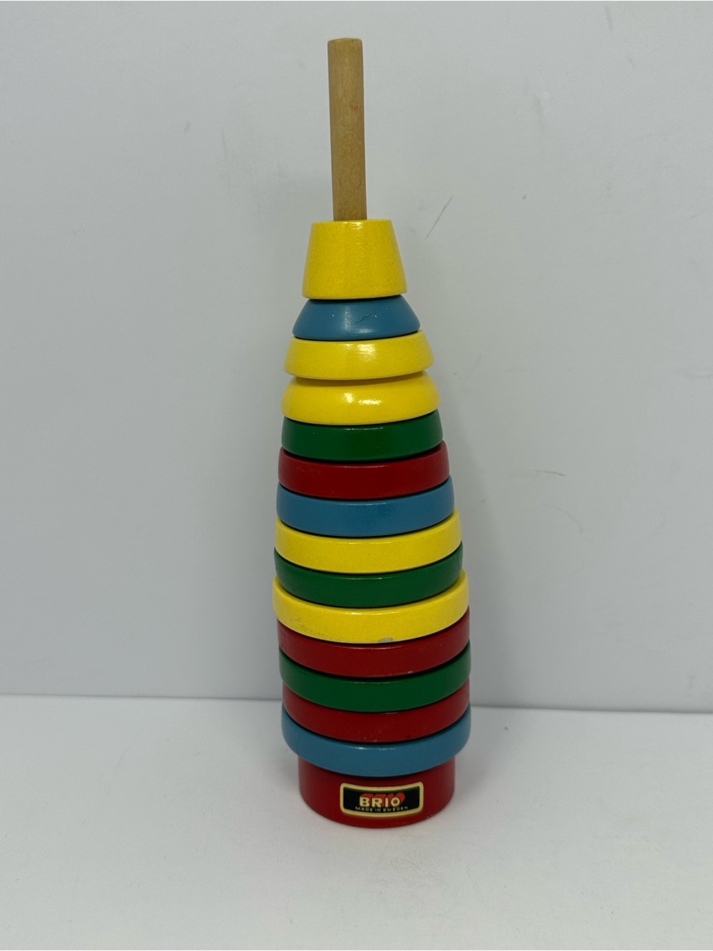 Vintage 1970’s BRIO Wooden Multi-Colored Ring Pyramid Stacking Toy P2